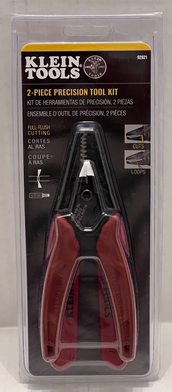 Klein Tools 92921 - 2-Piece Precision Tool Kit Full-Flush Cutting Cuts & Loops