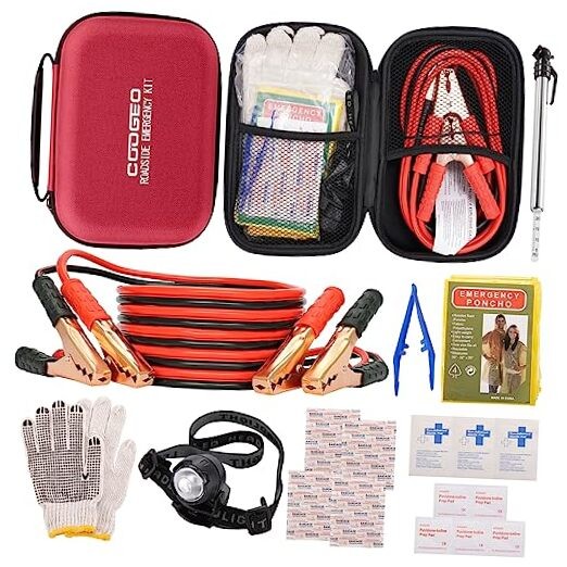 Car Roadside Emergency Kit with Battery Jumper Cables,Car Accessories for Red