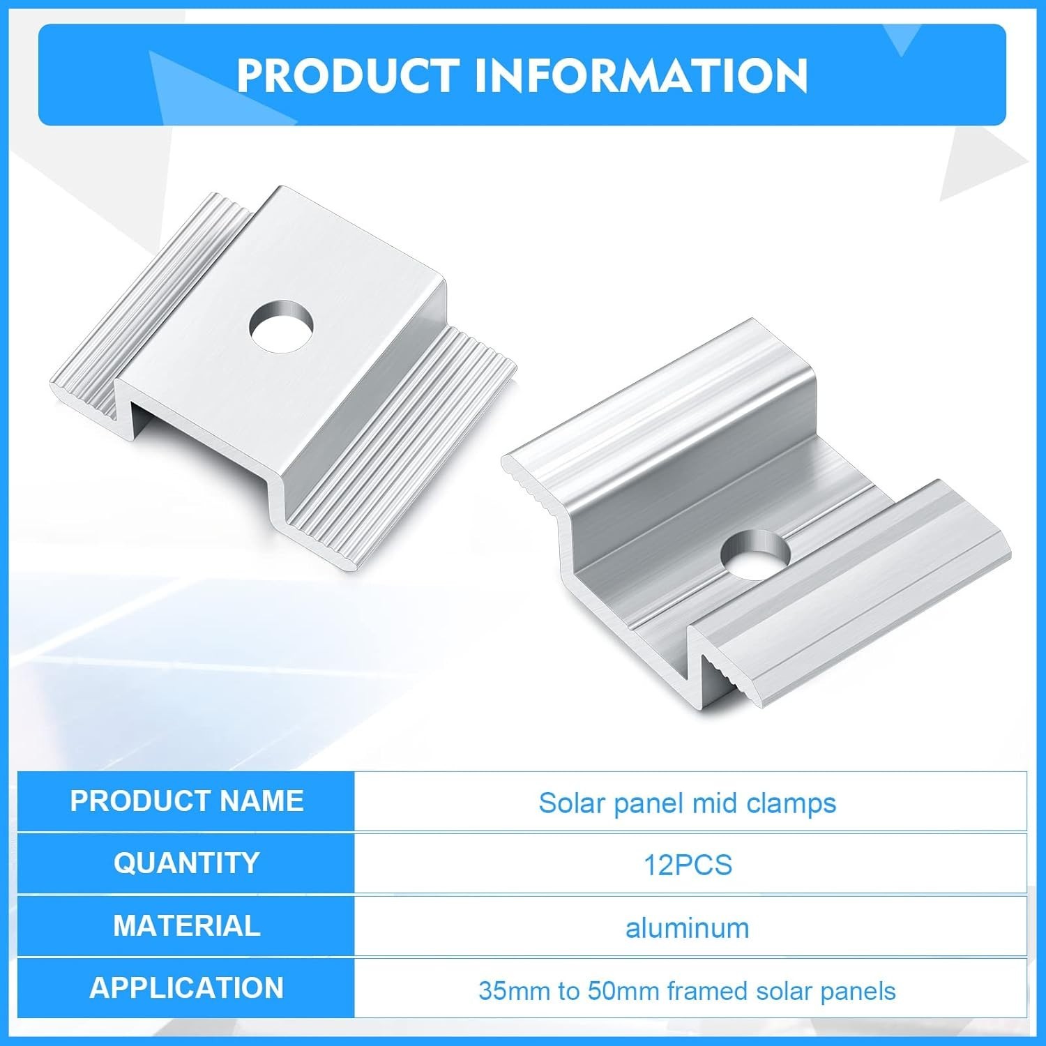 12 Pack Solar Panel Mid Clamps 1.06 Inch Solar Panel Bracket Aluminium Mounting