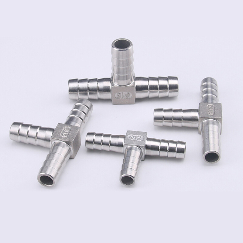 Stainless Steel Barbed T Piece 3-Way Hose Joiner Connector Fuel Air Gas Oil Pipe