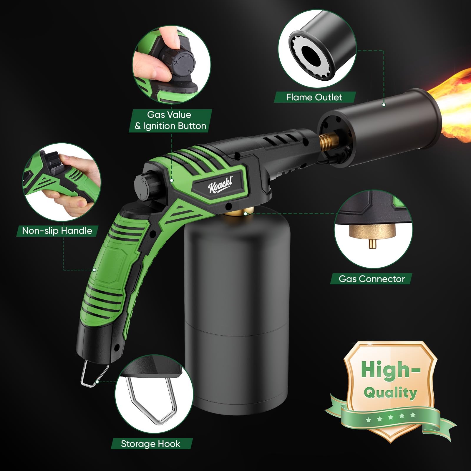 KOACKL Powerful Propane Torch, Torch Head, Standard, Green&black