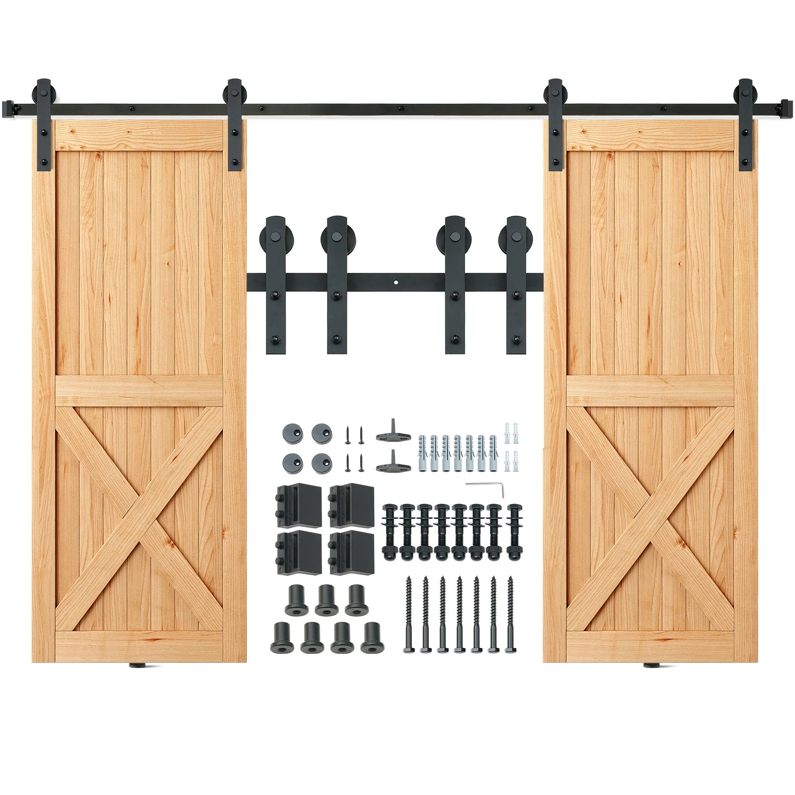 KFFKFF 8FT Double Barn Door Hardware Kit, 330LBS Load Capacity