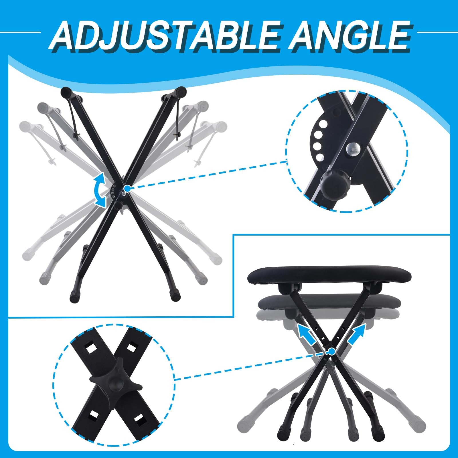 Adjustable Piano Keyboard Stand and Bench Set with Lockable Straps, Black