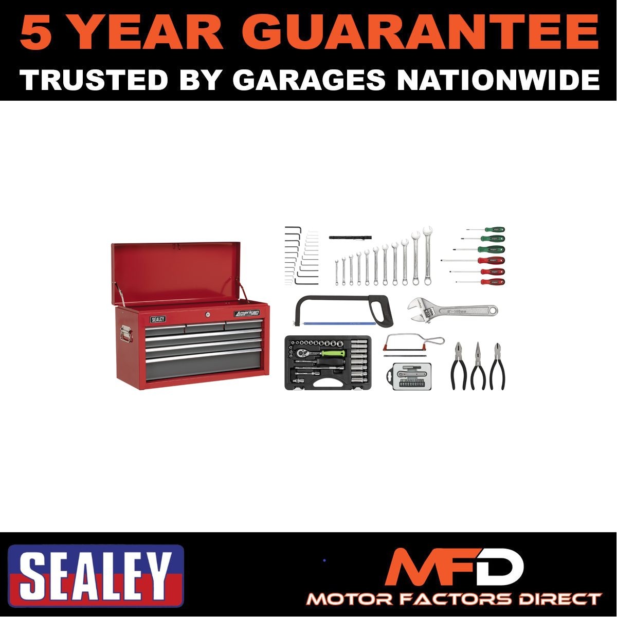 Sealey American PRO� Topchest 6 Drawer with 98pc Tool Kit Red/Grey AP2201BBCOMBO