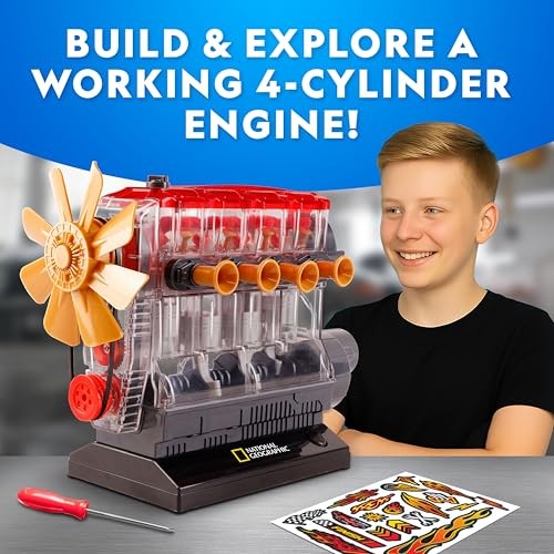 National Geographic 4-Cylinder Engine Building Kit – 175+ Piece Working Model