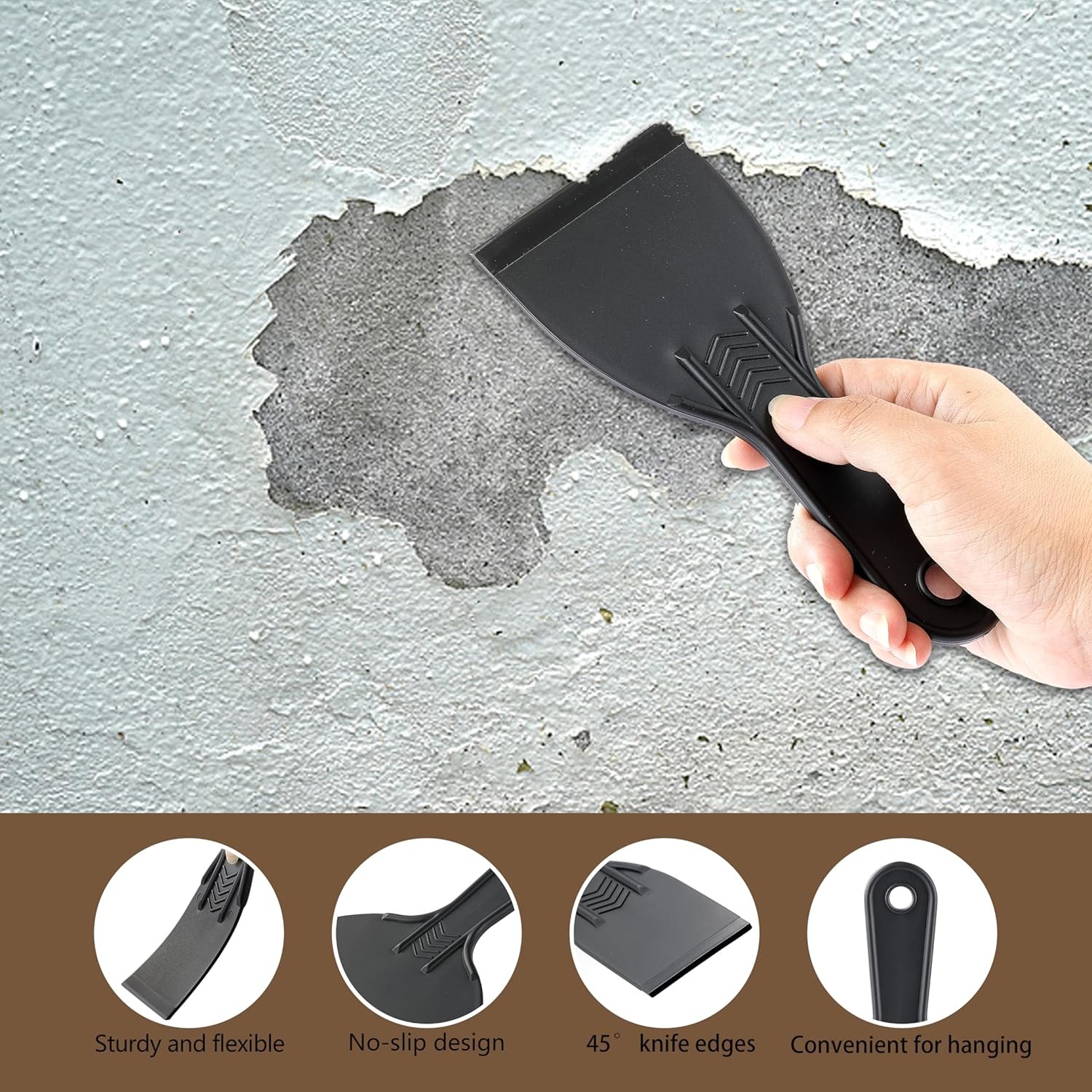 6 Pack Plastic Putty Knife, Durable Plastic Scraper Tool with No-Slip Grip for S