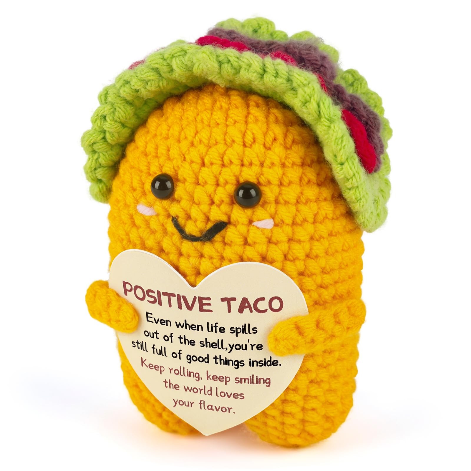 Positive Crochet Taco Plush with Message Card Emotional Support Gift for Christm