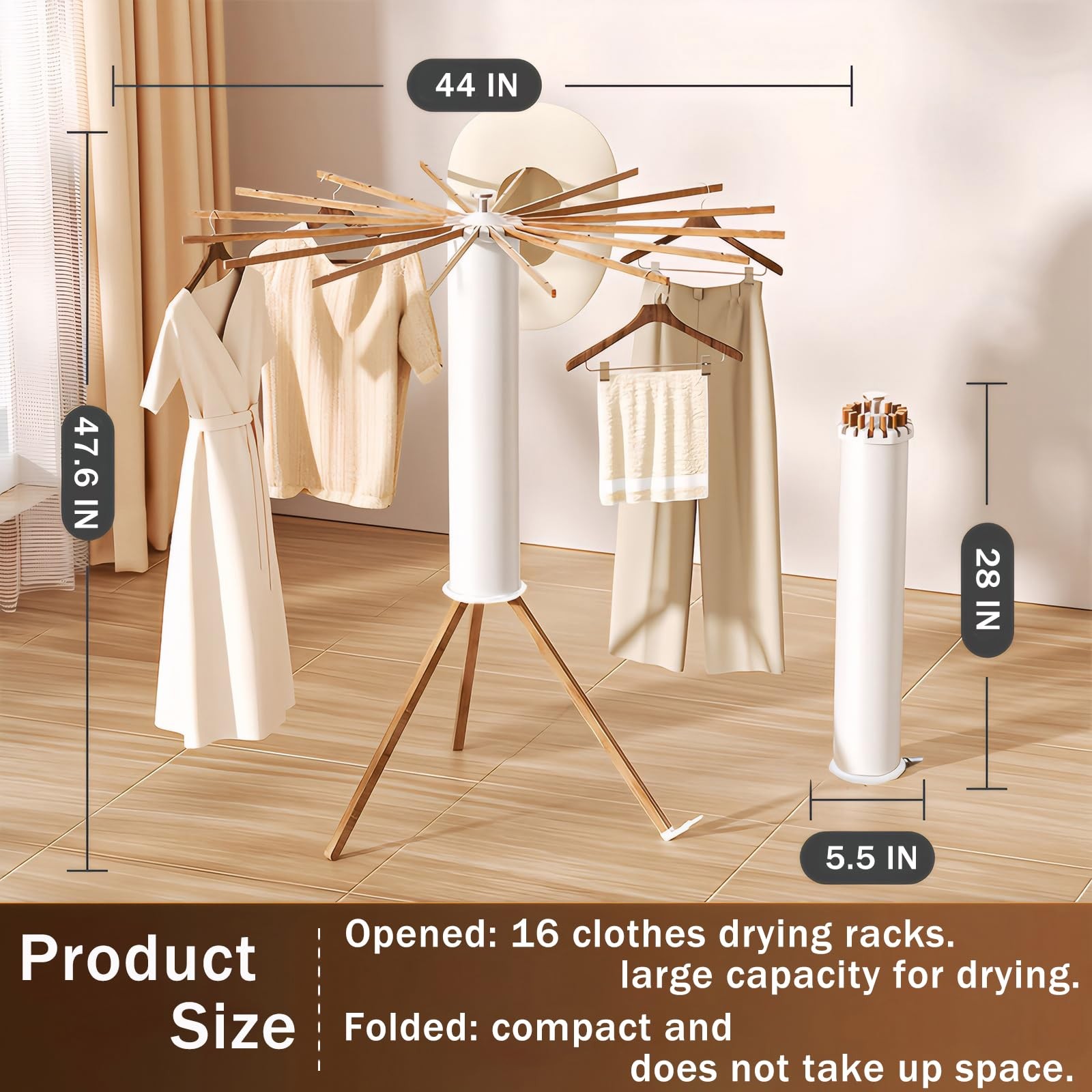 Tripod Clothes Drying Rack - Foldable Laundry Drying Rack - Household Floor S...