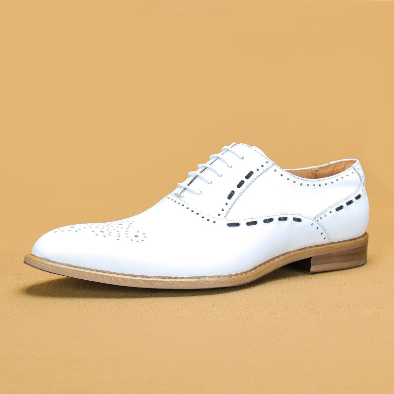 Mens Formal Pointy Toe Carved Oxfords Brogue Real Leather Business Dress Shoes