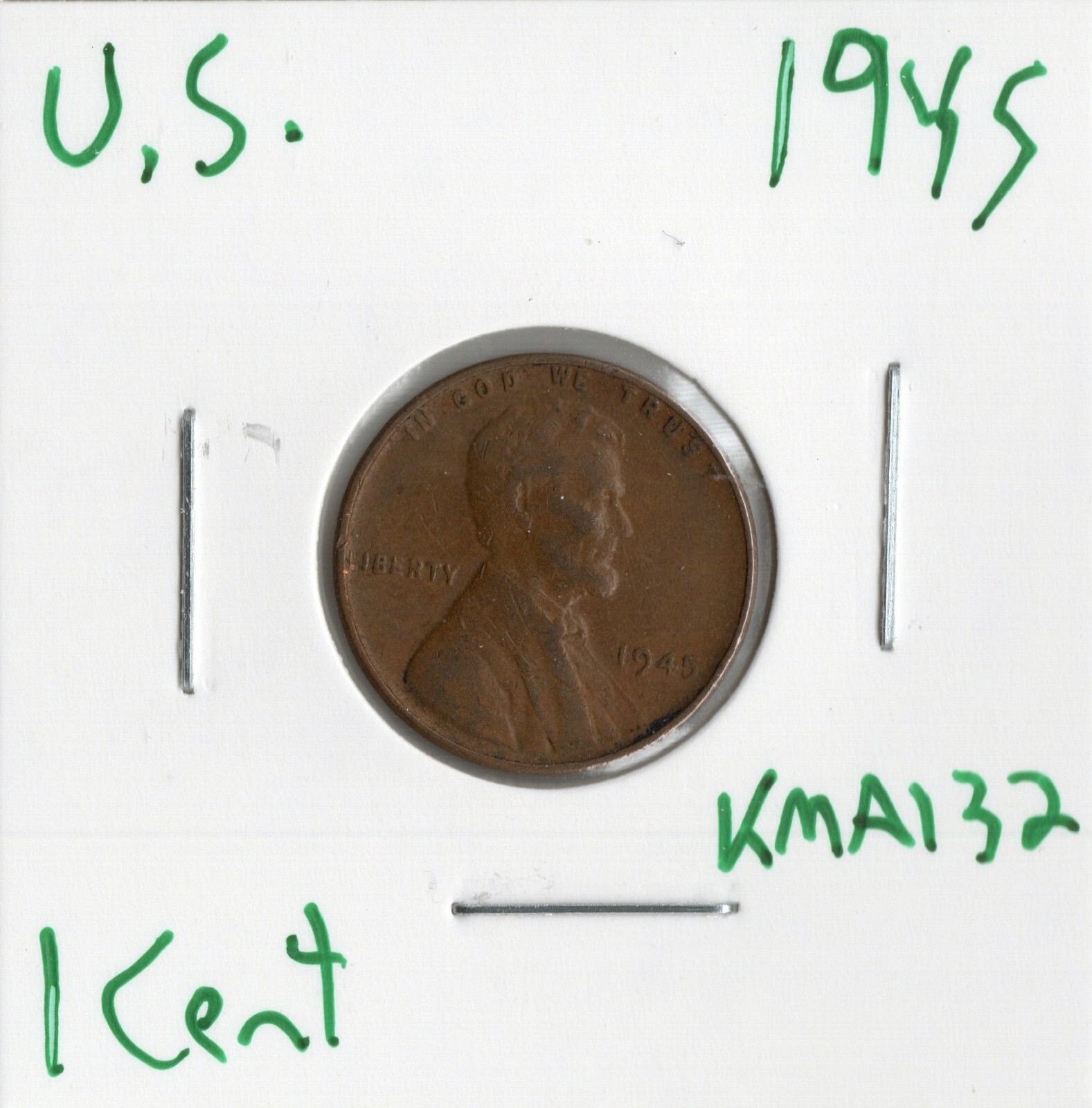 Coin United States Lincoln Cent 1945 KMA132