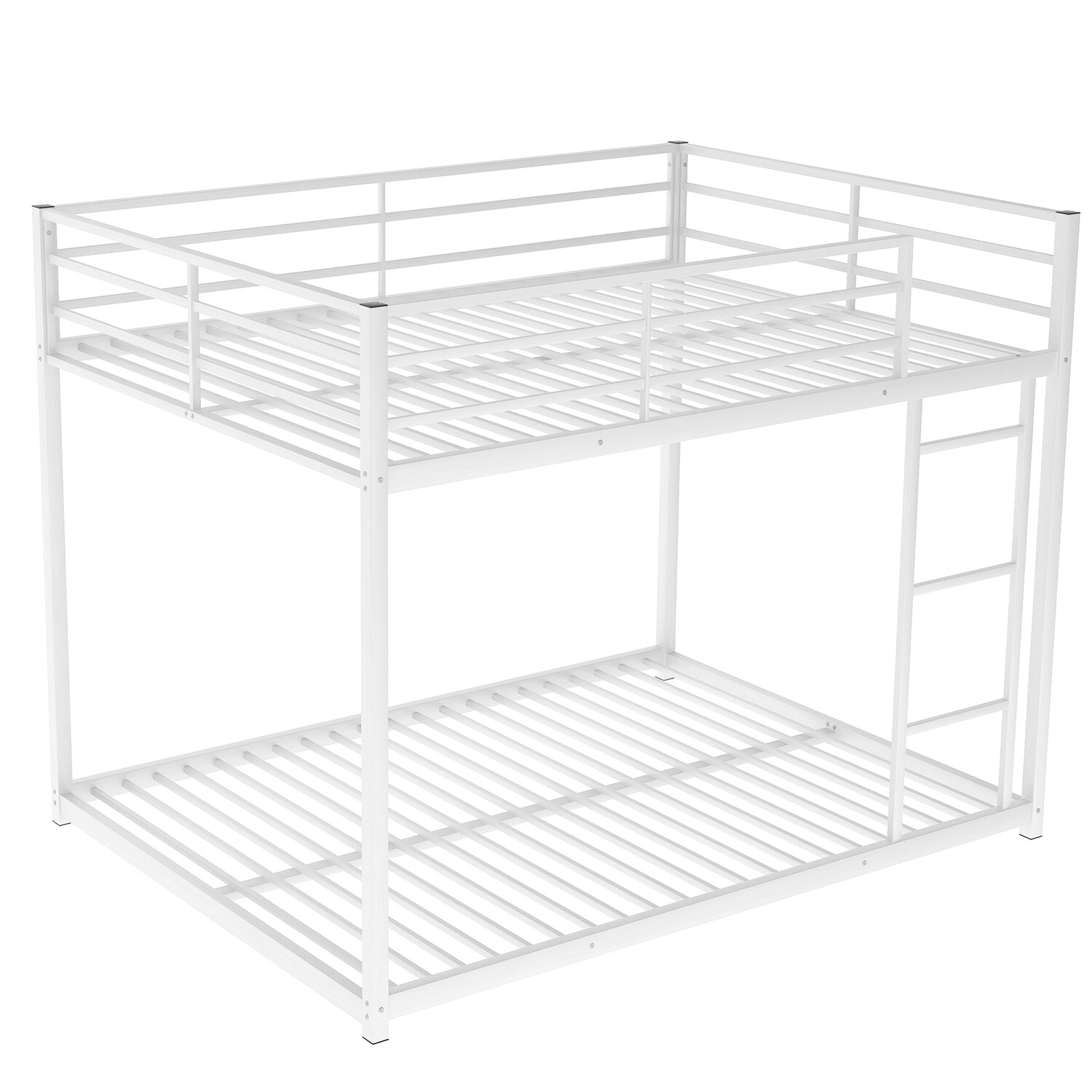 Full Over Full Metal Bunk Bed Heavy Duty Metal Floor Bunk Bed Frame w/ Ladder