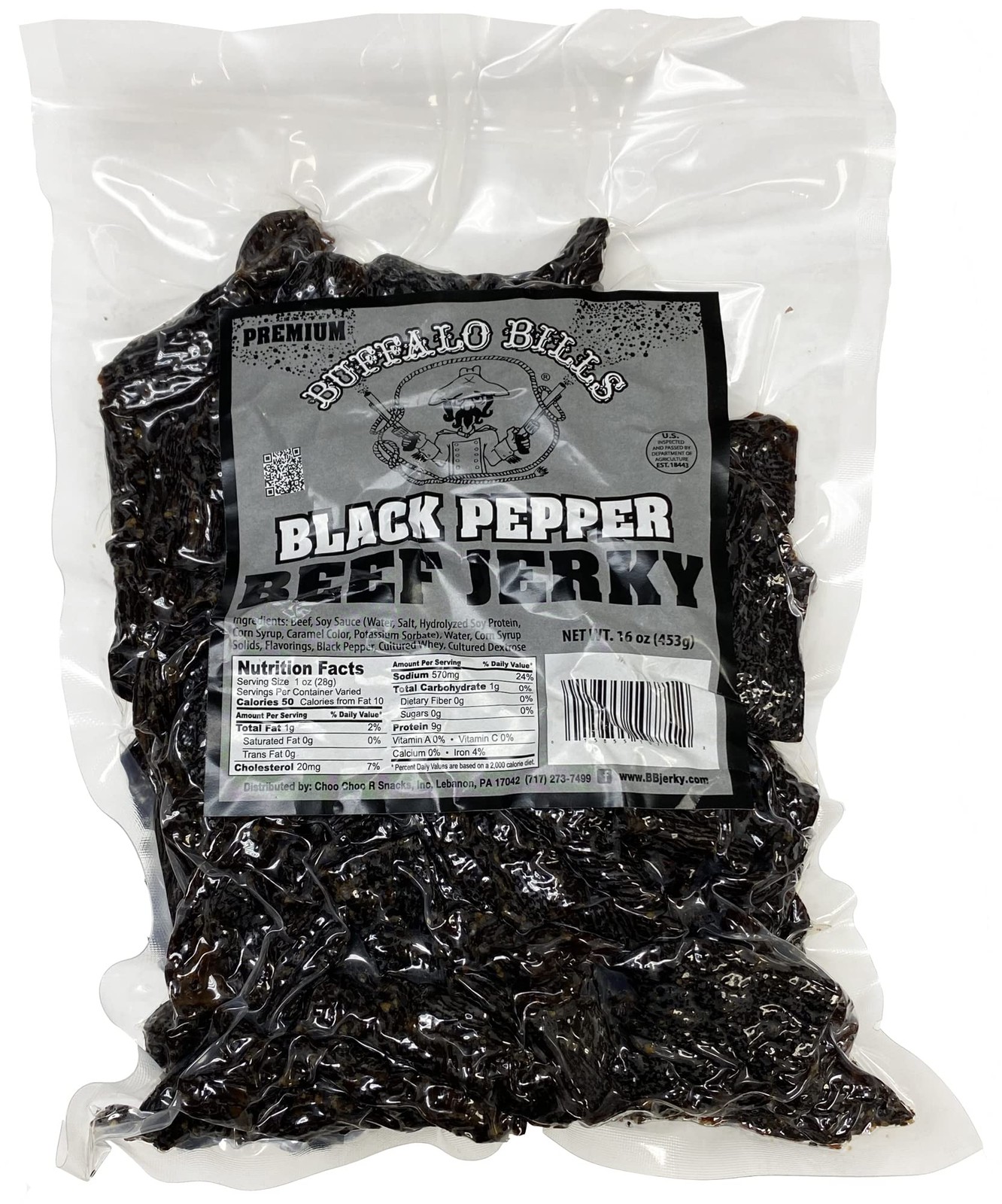 16oz Premium Black Pepper Beef Jerky Pieces (smoked beef jerky in random size...