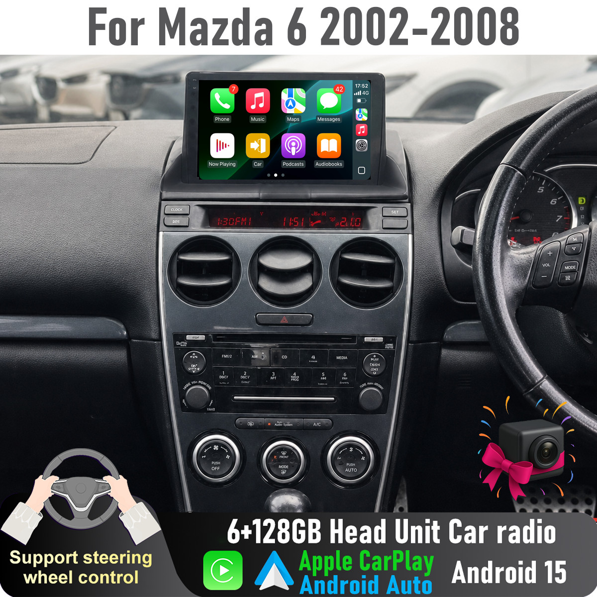 9'' Apple CarPlay Android Auto 6+128GB Head Unit radio For Mazda 6 2002-2008