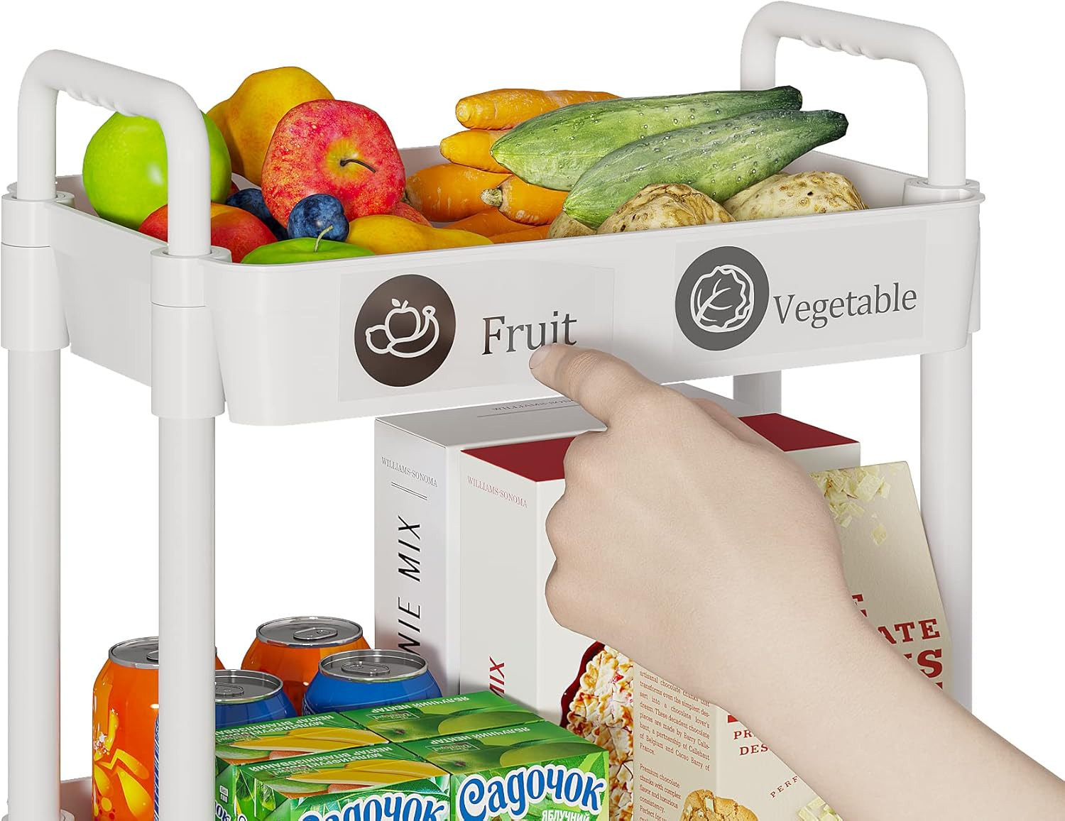 3-Tier Rolling Cart with Wheels,Multifunction Utility Storage Carts, Kitchen Sto