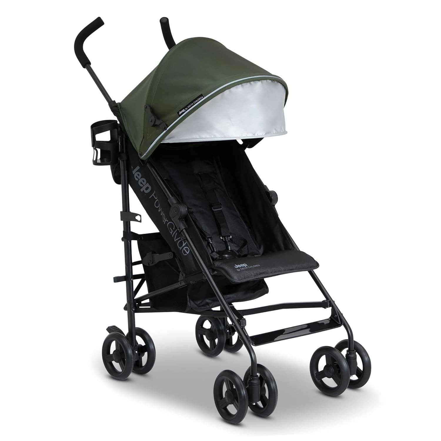 Delta Children Jeep PowerGlyde Travel Stroller Olive Green 3 Position Recline