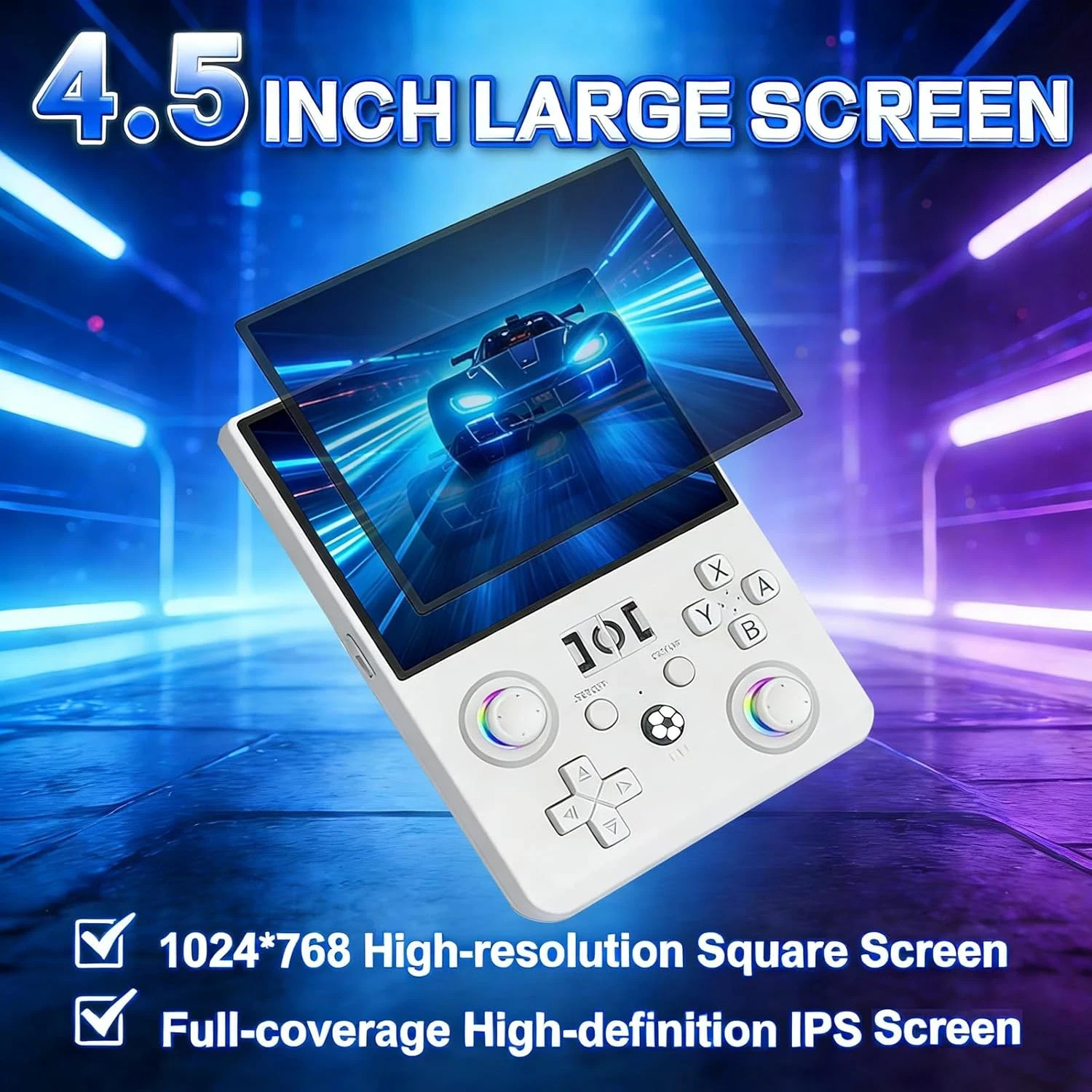 R36MAX 2 Retro Handheld Game Console, 4.5 Inch IPS HD Screen Inch, White