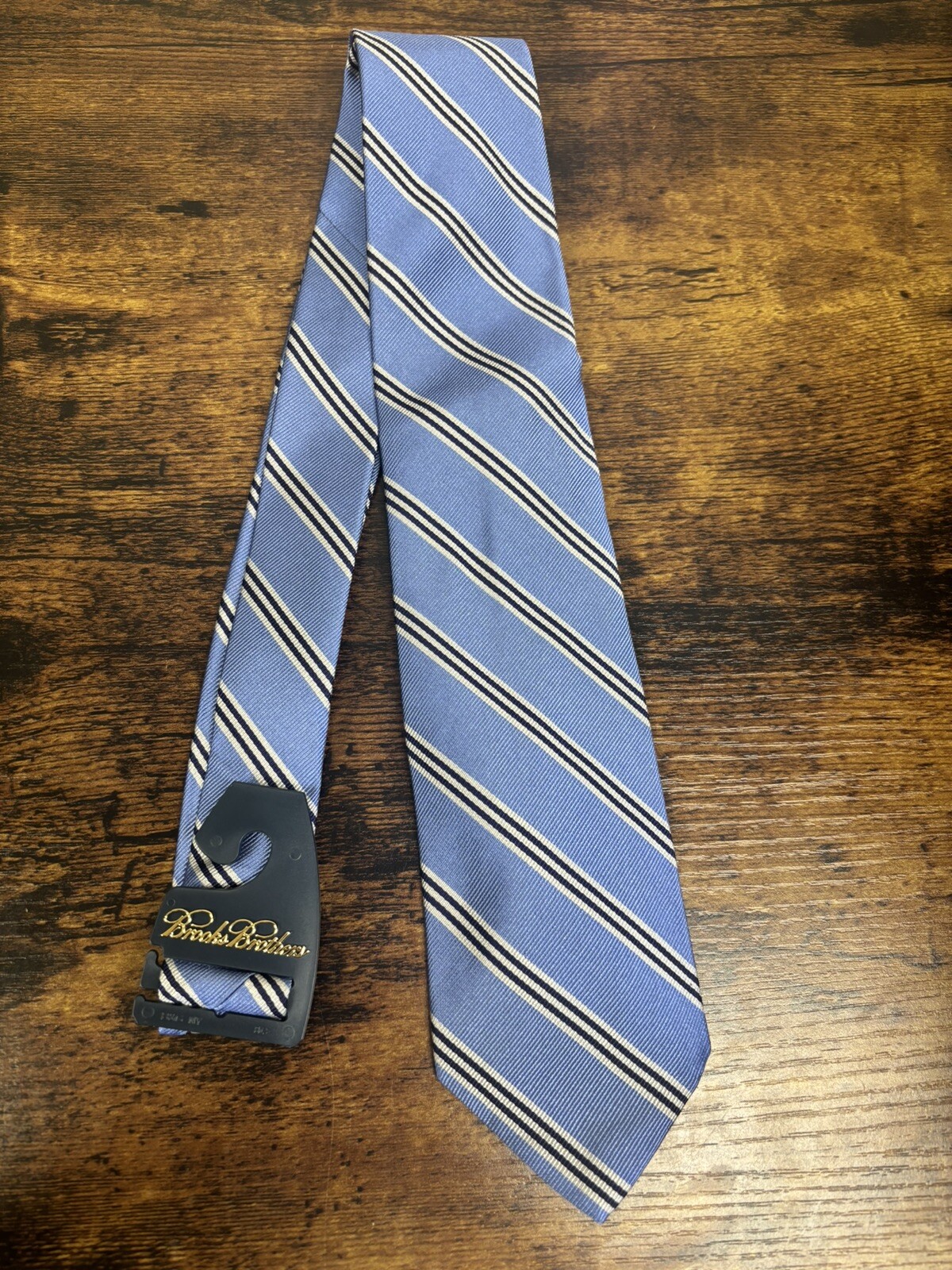 Brooks Brothers Light Blue Tie With Dark Blue Stripes100% Silk Men's Necktie 58"