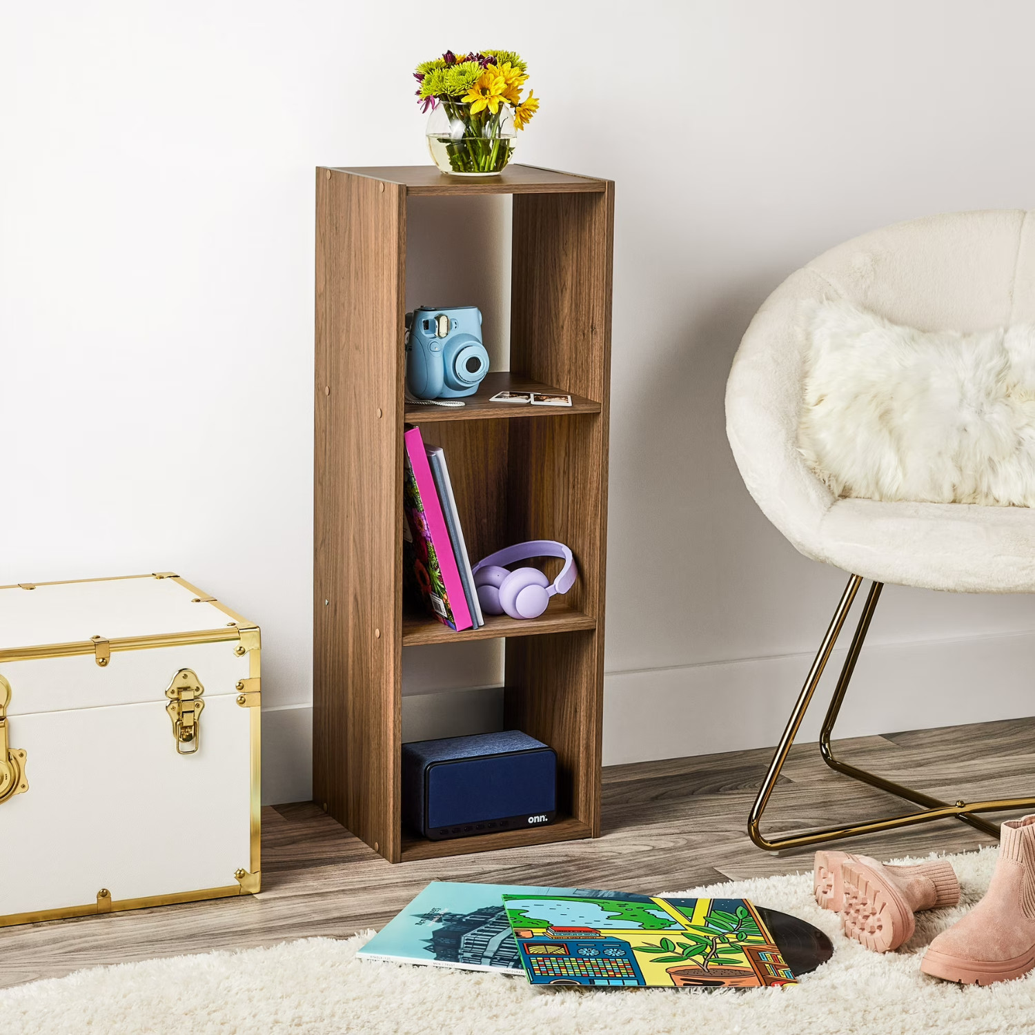 Mainstays 3 Cube Storage Organizer Warm Walnut