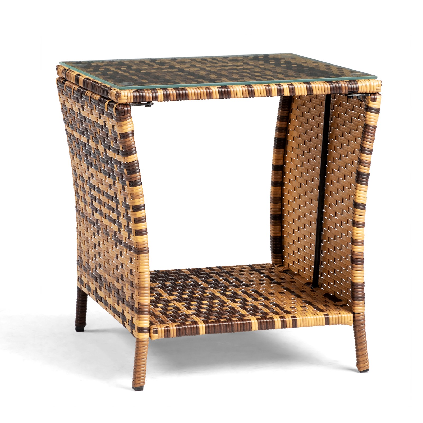 Glass Surface Yellow Gradient Iron Frame Rattan Side Table