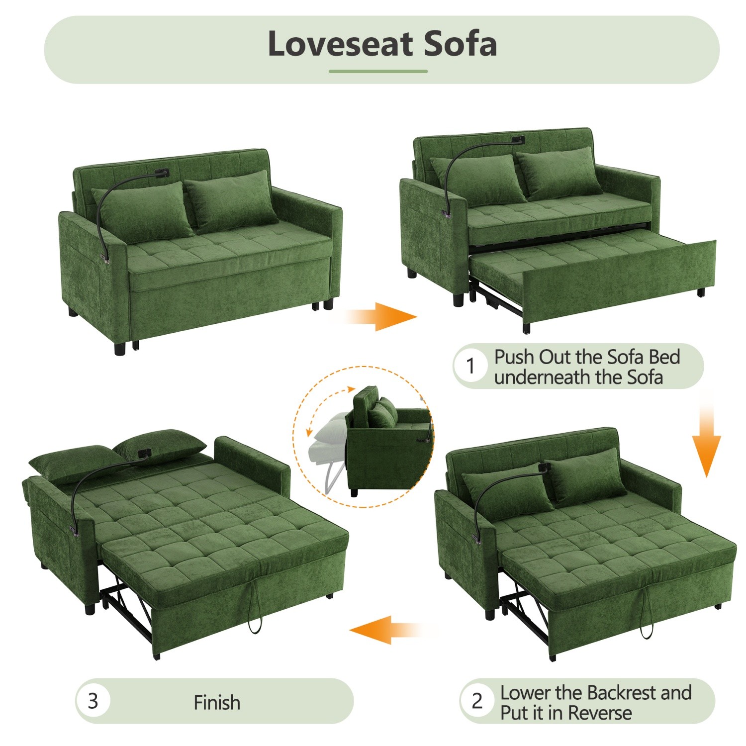 56.9'' Convertible Sleeper Sofa Bed Loveseat Sofa with Pull Out Bed & USB Ports