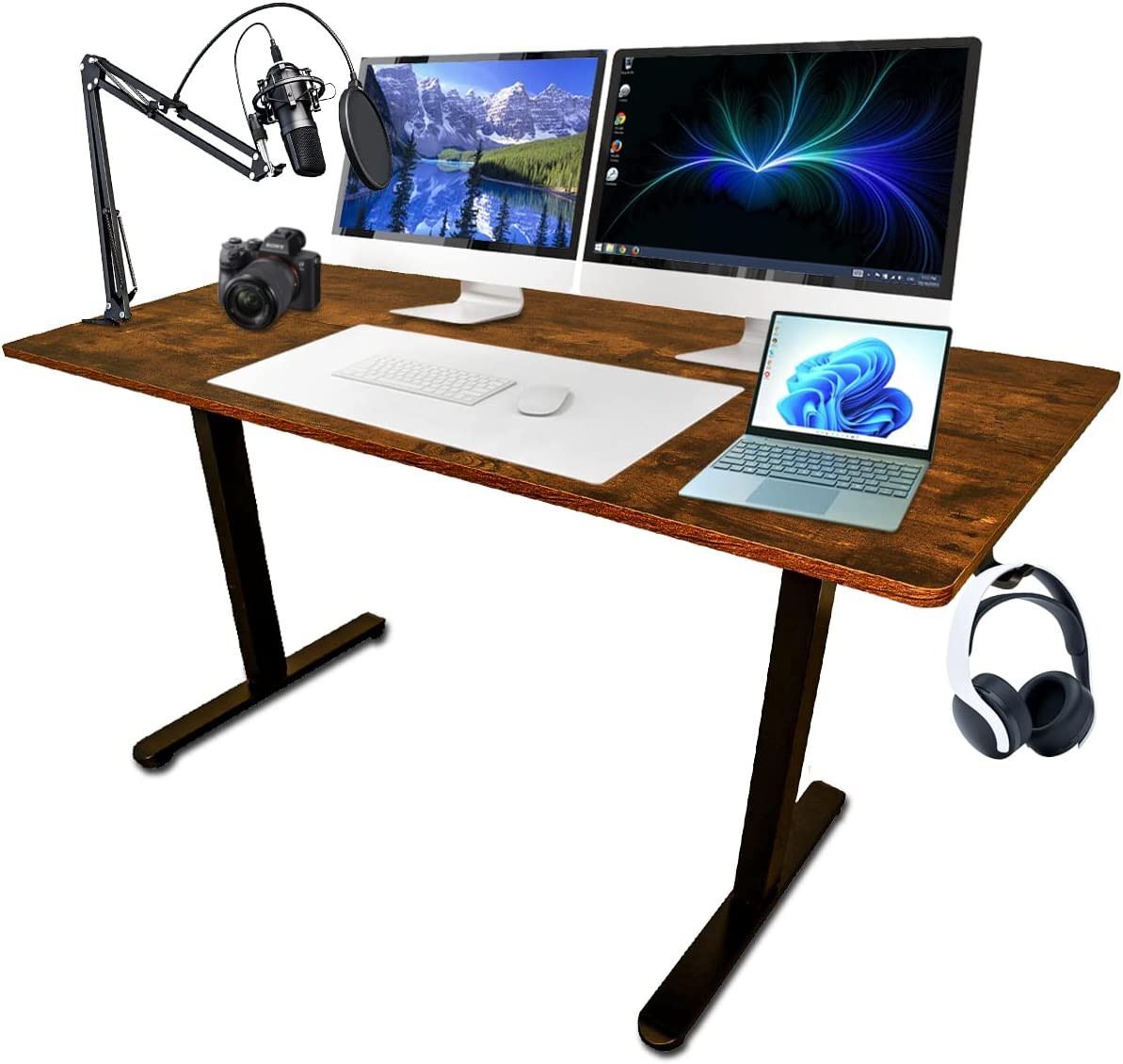 44''/55" Adjustable Electric Desk Computer Home Office Table Power Outlet