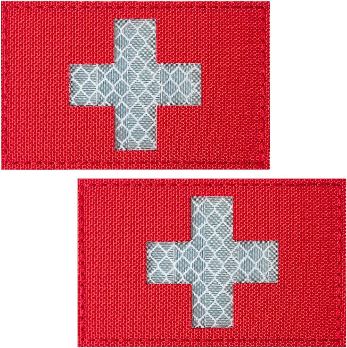 2Pcs IR Reflective Red Cross Medic Patches Tactical 2" x 3.2", 1