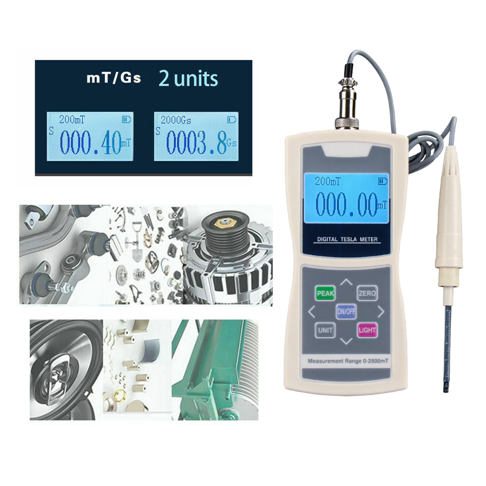 Digital Gauss Meter Magnetic Field Tester W/ Multiple Surface Hall Probes