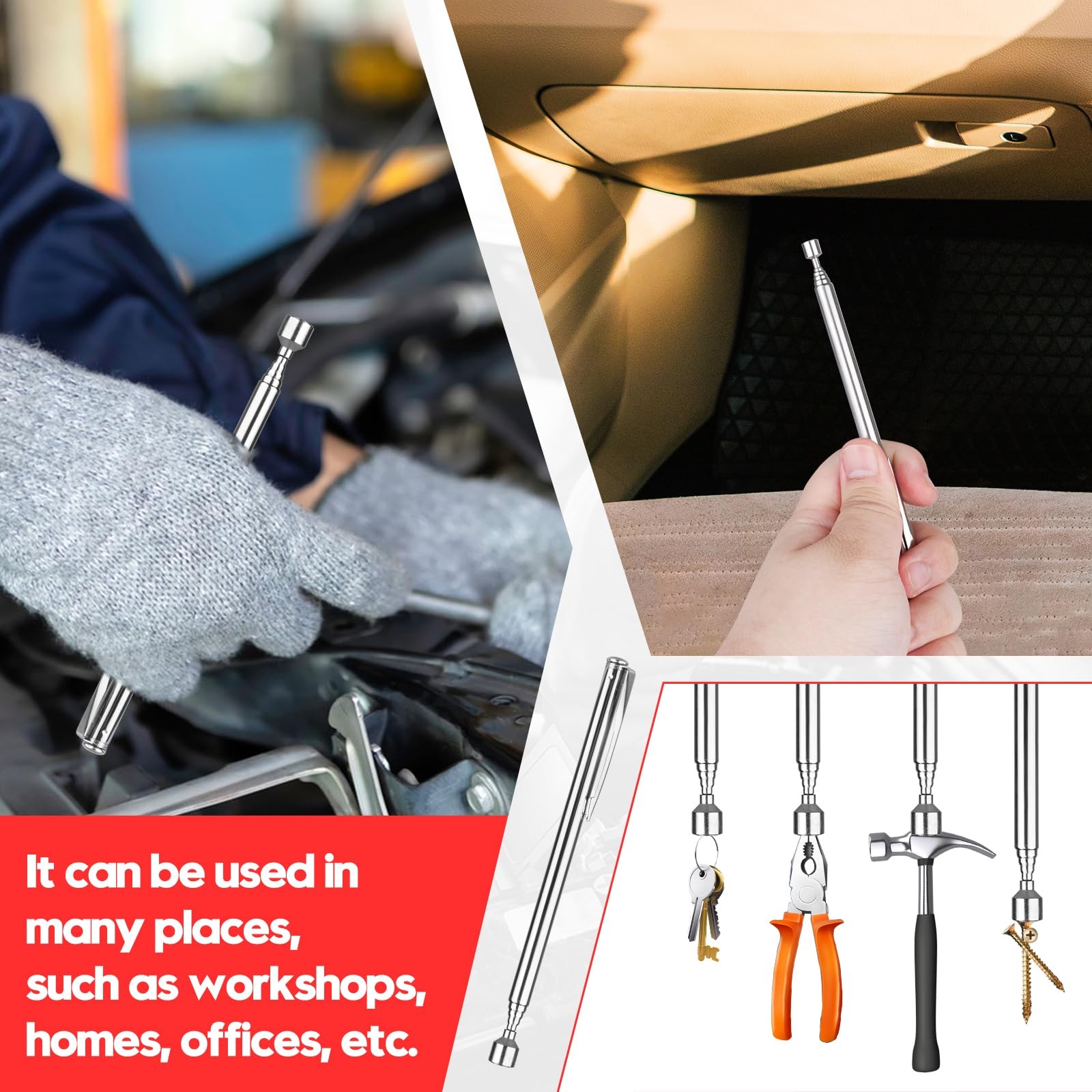 3 Pack Telescoping Magnet Pick-up Tool Set, Non-Slip Extendable Magnetic...