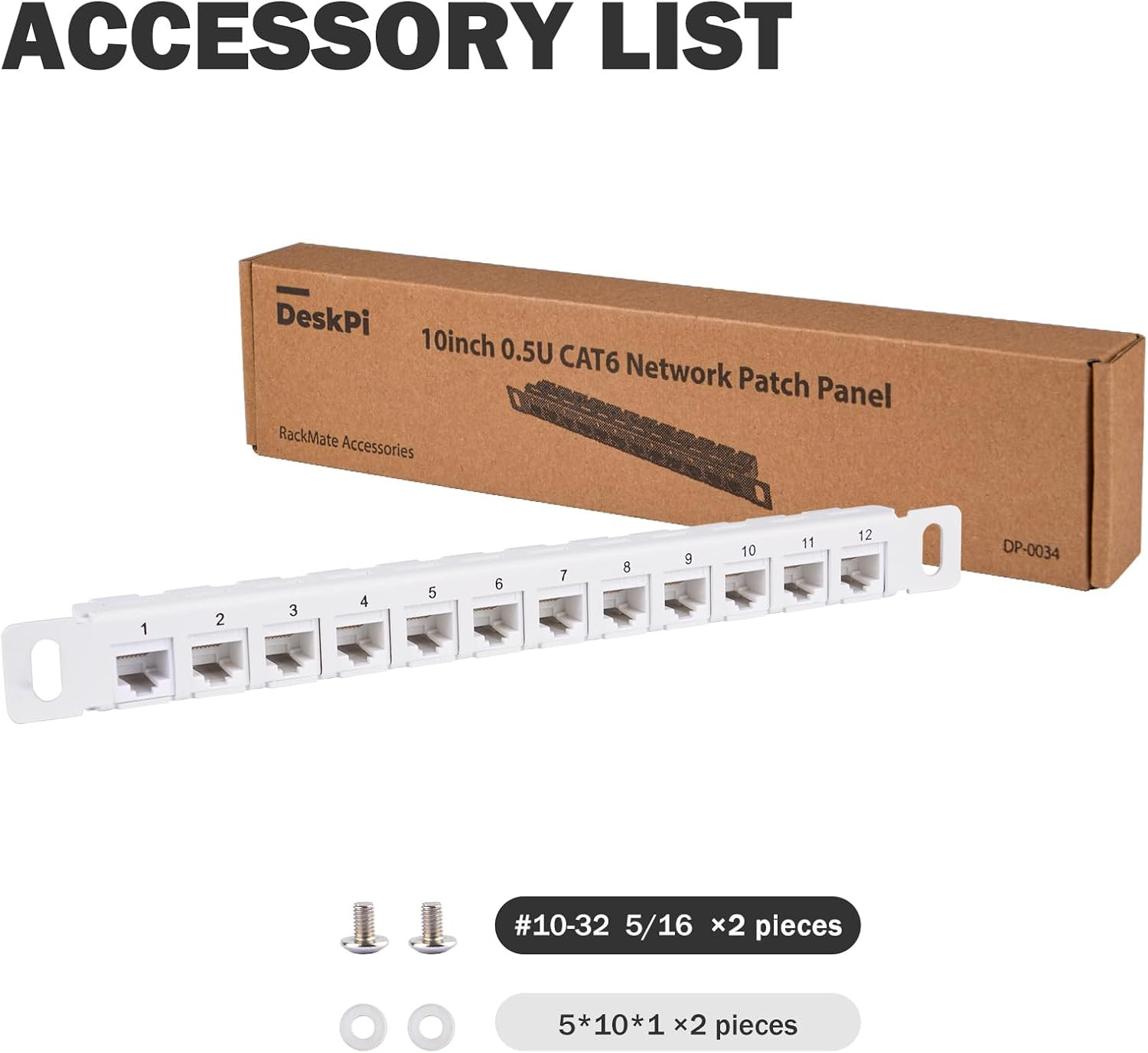 12 Port Patch Panel, 10Inch 0.5U CAT6 Network Patch Panel for Deskpi Rackmate T1