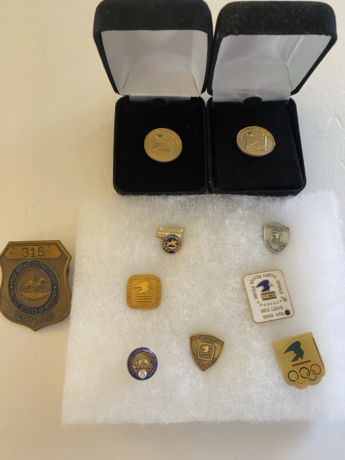 US Post Office Dept Portland Badge #315 with USPS Pins/Coins Lot rare Postal
