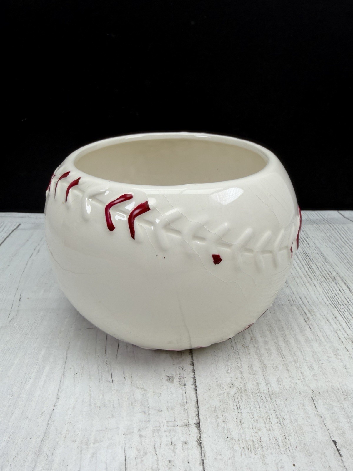 Burton + Burton Ceramic Baseball Planter Pot Raised Stitching