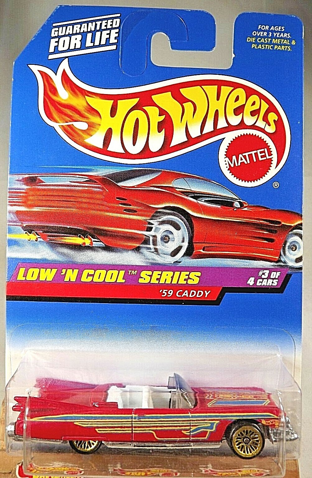 1998 Vintage Hot Wheels #699 Low 'N Cool Series 3/4 59 CADDY Pink w/Gold Lace Sp