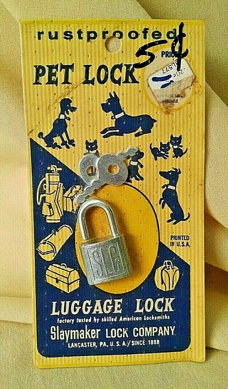 SLAYMAKER LOCK NOS PET LOCK LUGGAGE LANCASTER PA USA METAL 2 KEYS RUST PROOF.