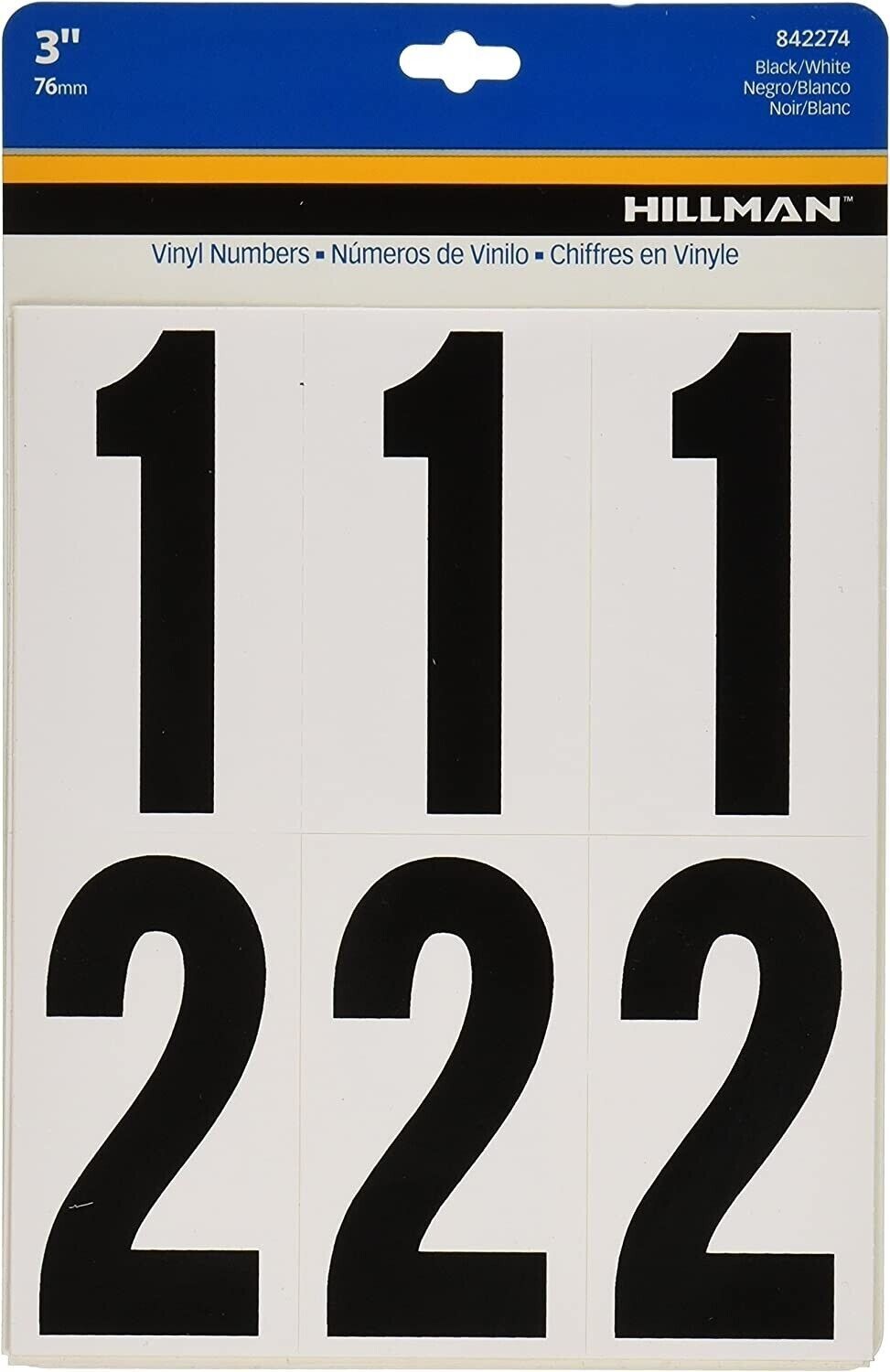 Hillman HILLMAN-842274 842274 3" Peel-Off Black & White Vinyl Numbers Pack 2PK