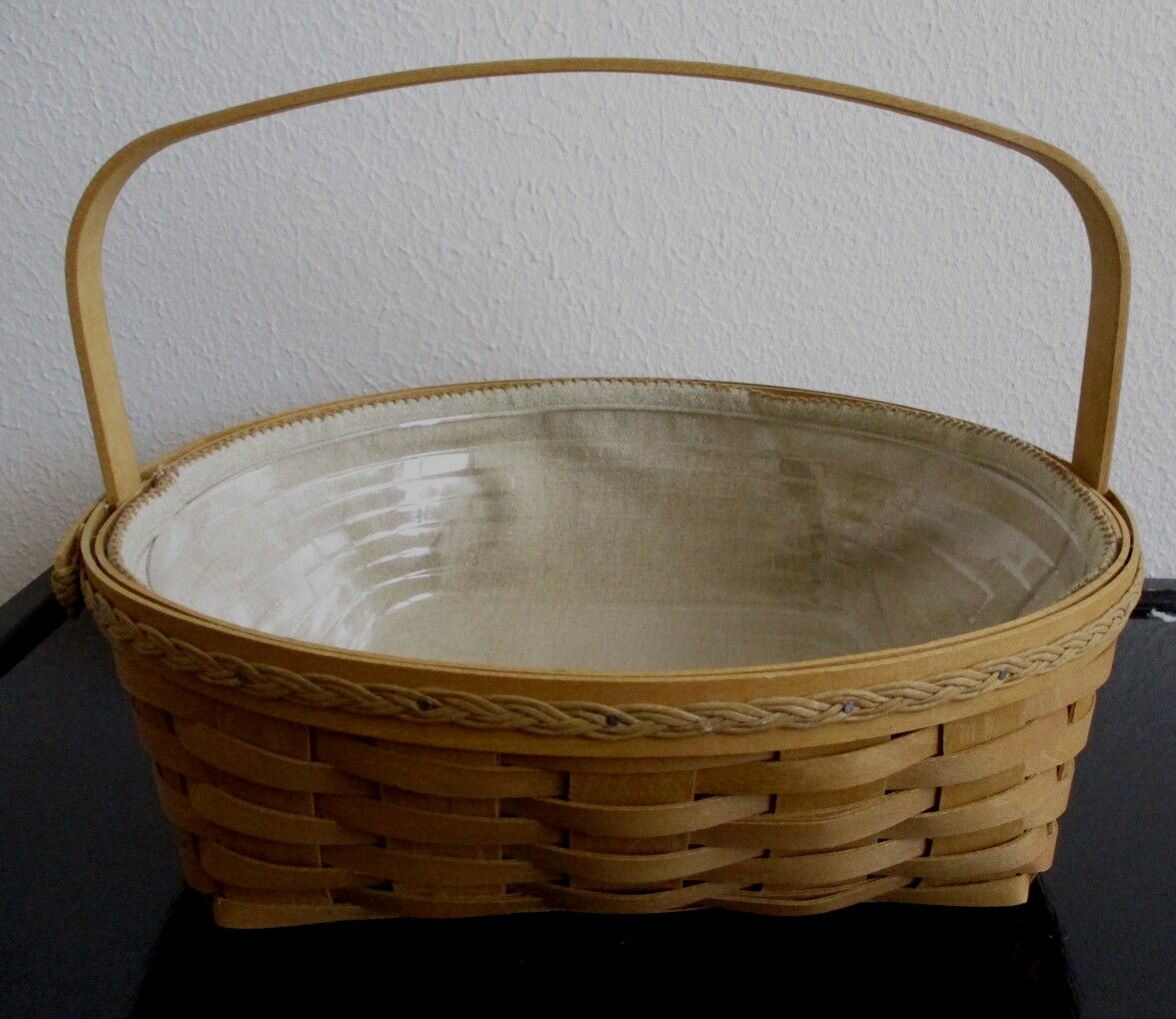 Longaberger Fancy Round Pie Basket 2009 Liner Protector Braided Trim