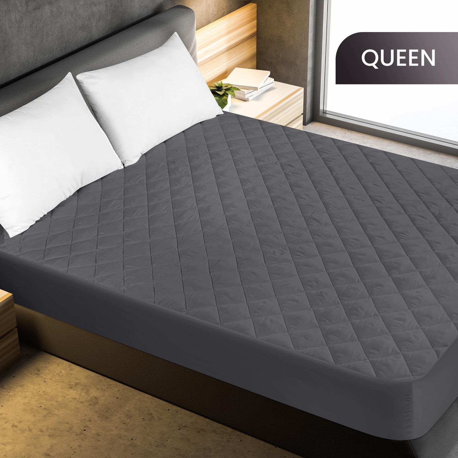 Utopia Bedding Quilted Fitted Mattress Pad, Queen (Pack of 1), Grey
