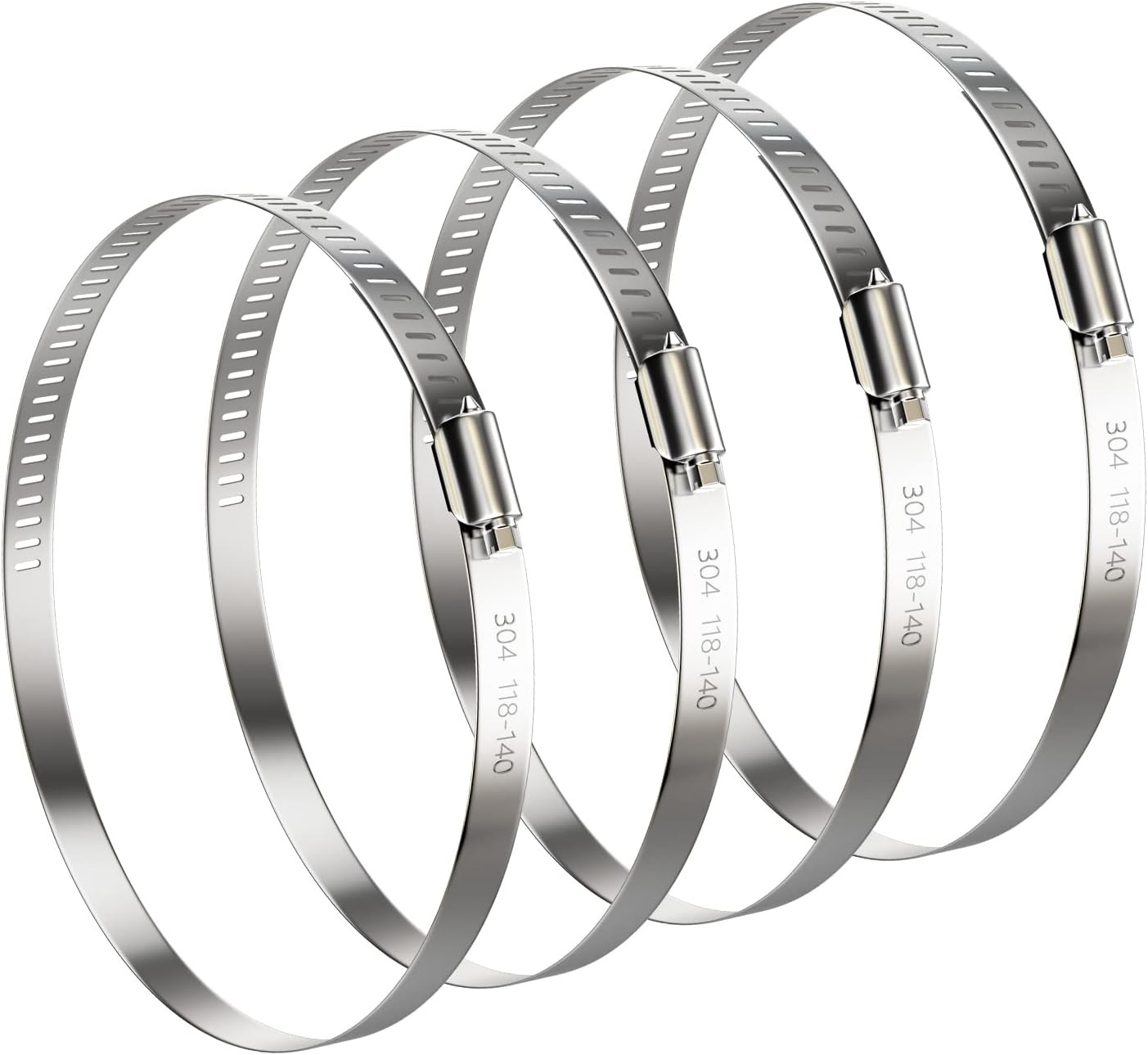 NEBURORA 5 Inch Hose Clamp Adjustable 304 Stainless Steel Duct Clamp 4 Pack Worm