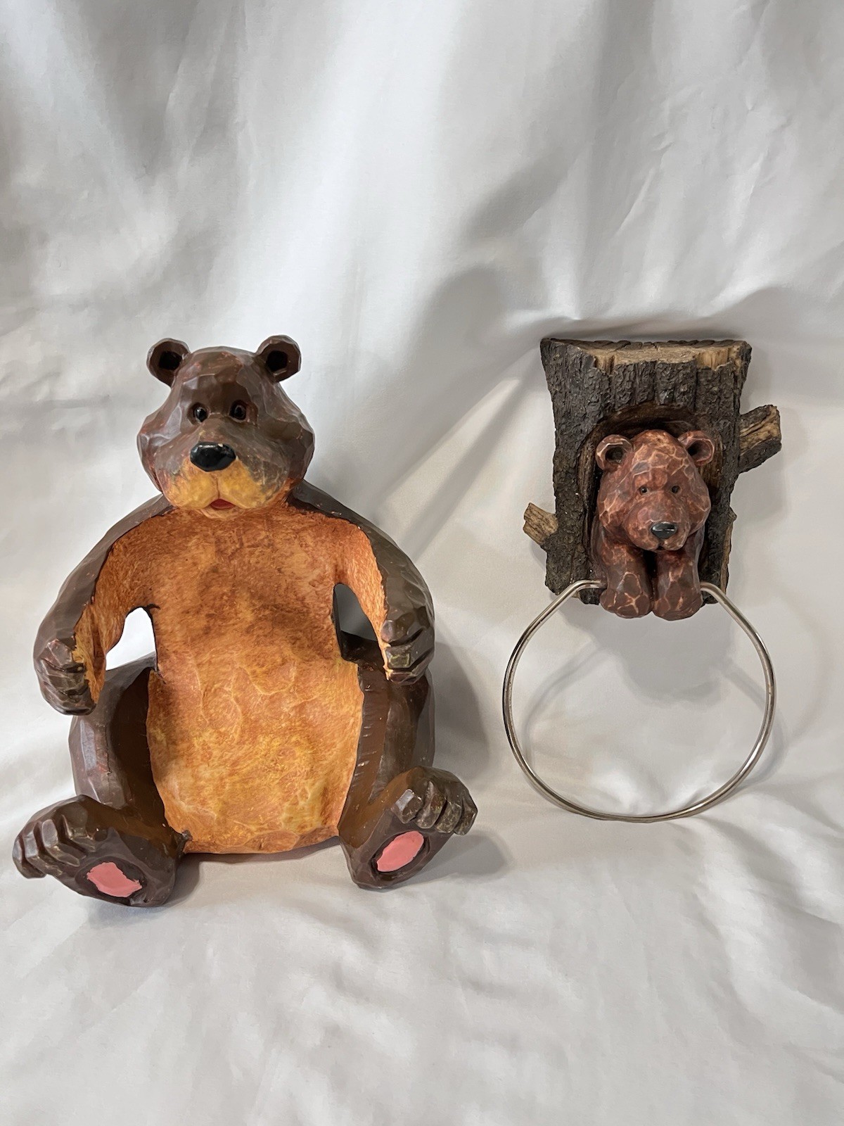 Bear Bathroom Set Towel Rack & Toilet Paper Holder Rustic Cabin Resin