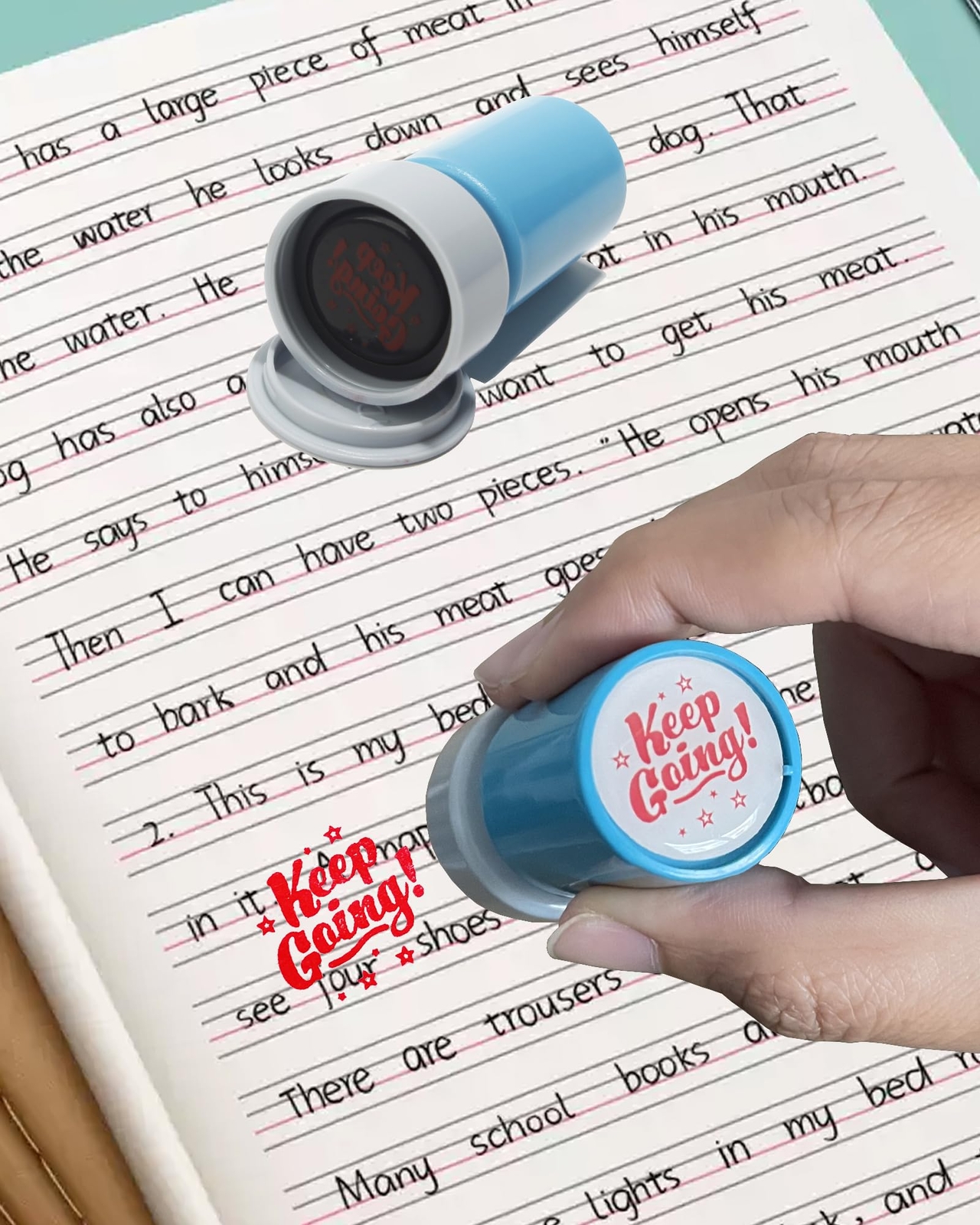 Keep Going' Round Teacher Stamp for Classroom Self-Inking Stamper Red Ink
