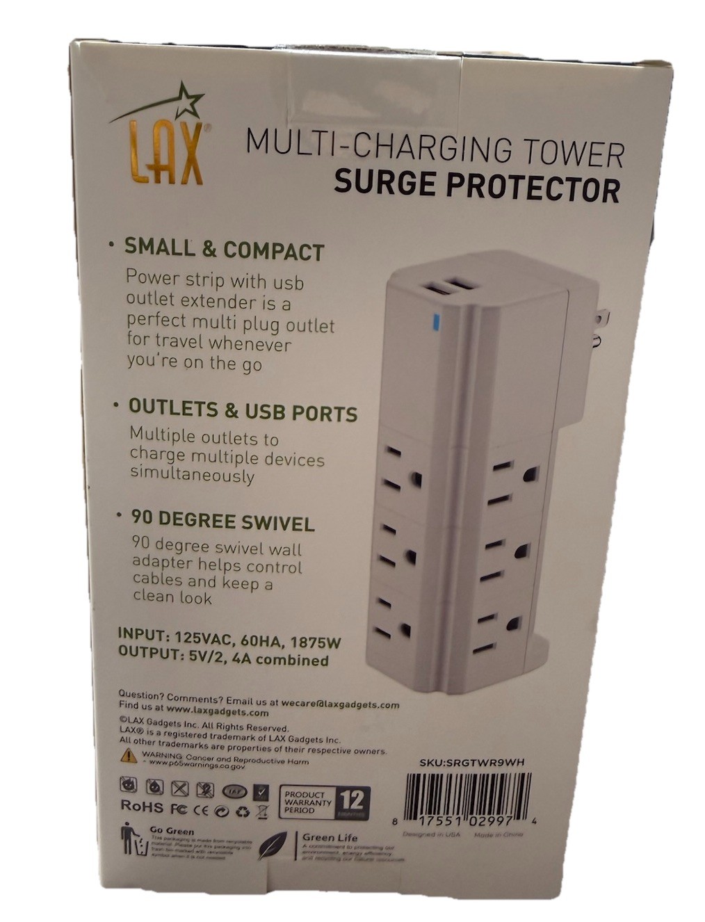 LAX -Multi-Charging Tower Surge Protector - Charge 11 Devices