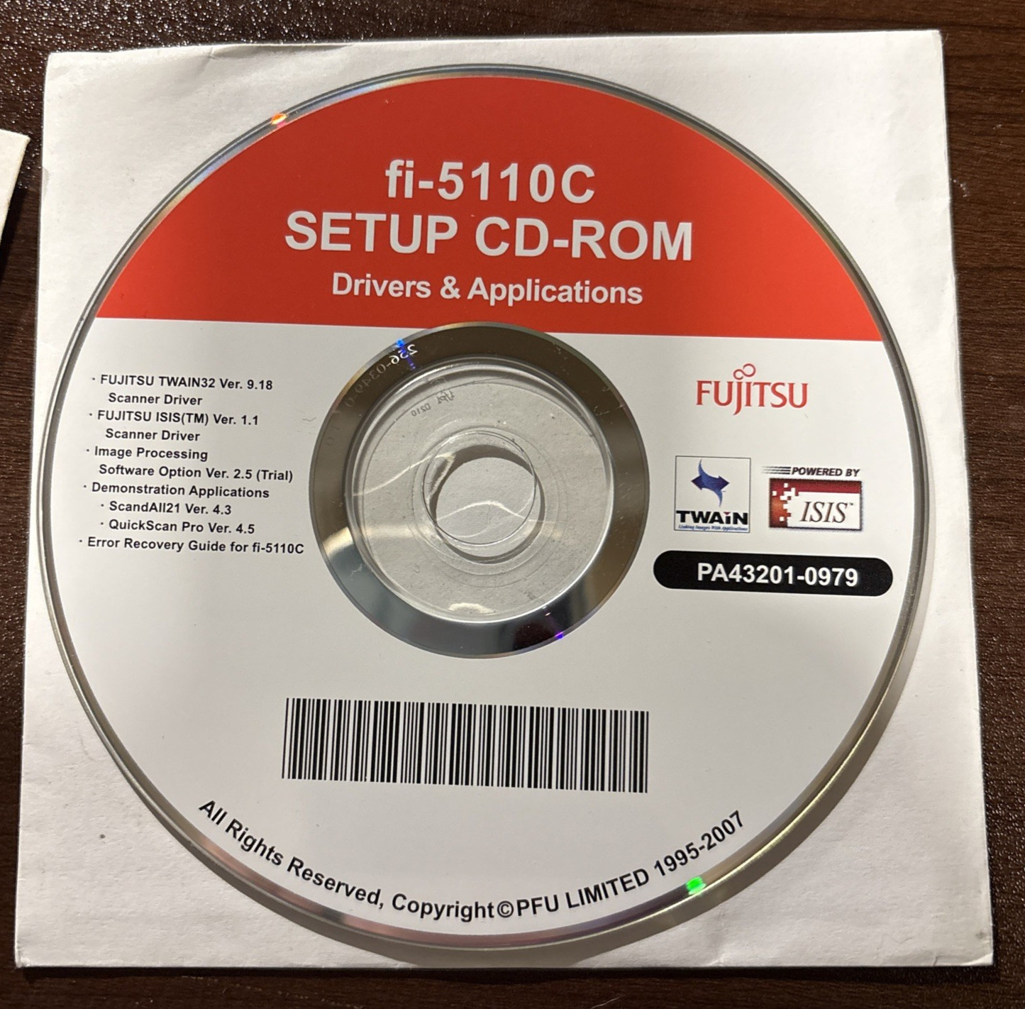 Vintage Fujitsu fi-5110c Setup CD Drivers and Applications Disc PA43201-0979