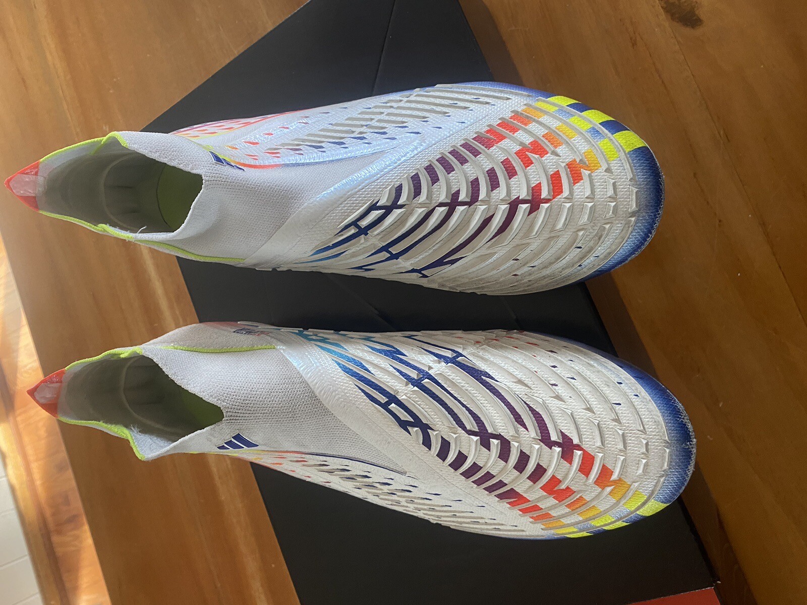 Adidas Men’s Predator Edge+ Cleats - White/Yellow/Blue. Size 12