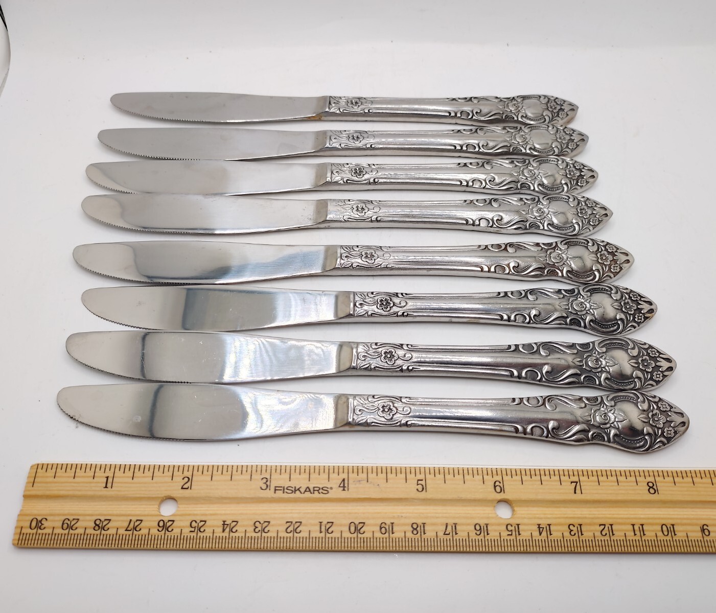 Vtg Stainless Steel Floral Scroll Edge Flatware Set Dillards Korea Retired 50pc