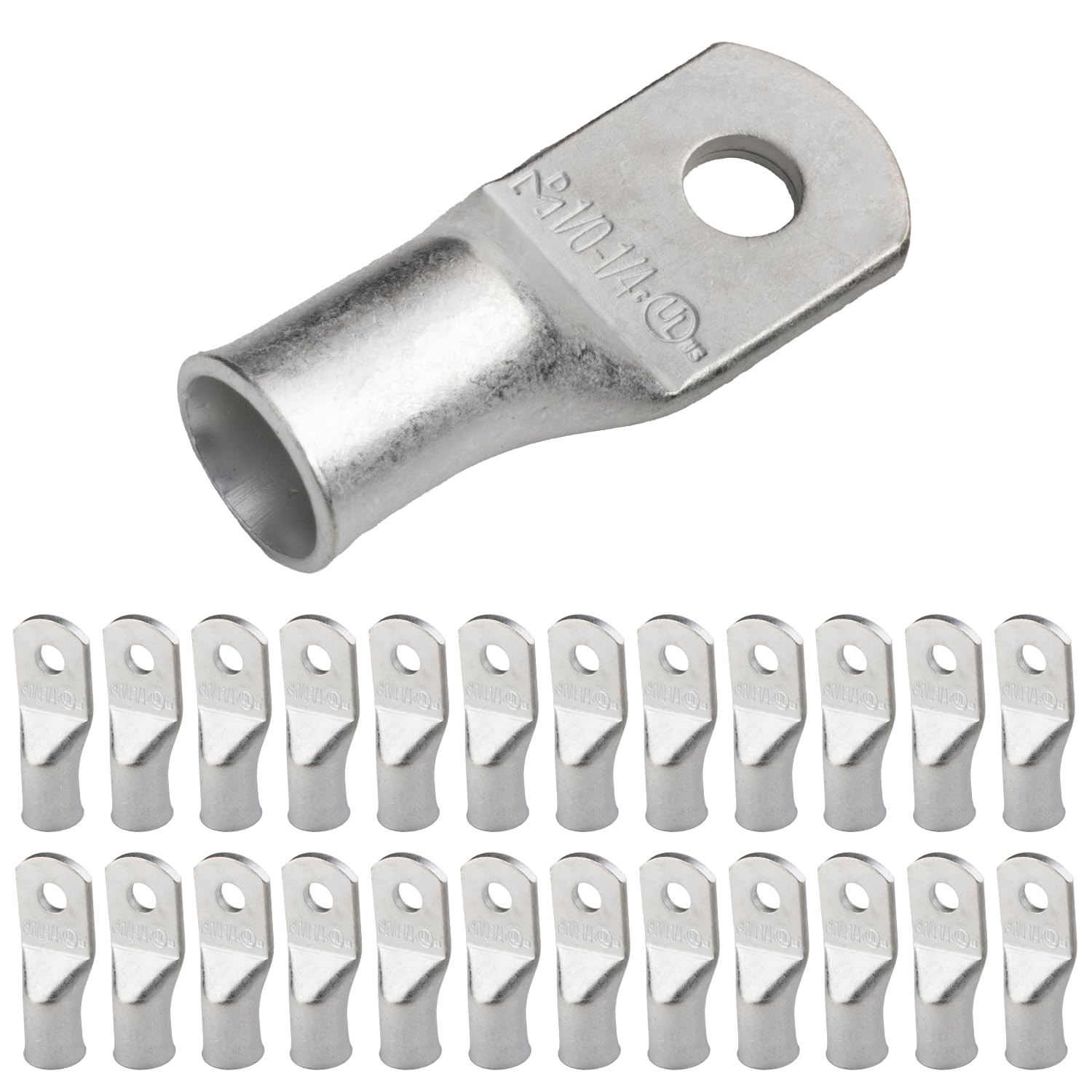 SELTERM 25pcs 1/0 AWG 1/4 Stud Marine Grade Tinned Copper Battery Cable Lugs,...