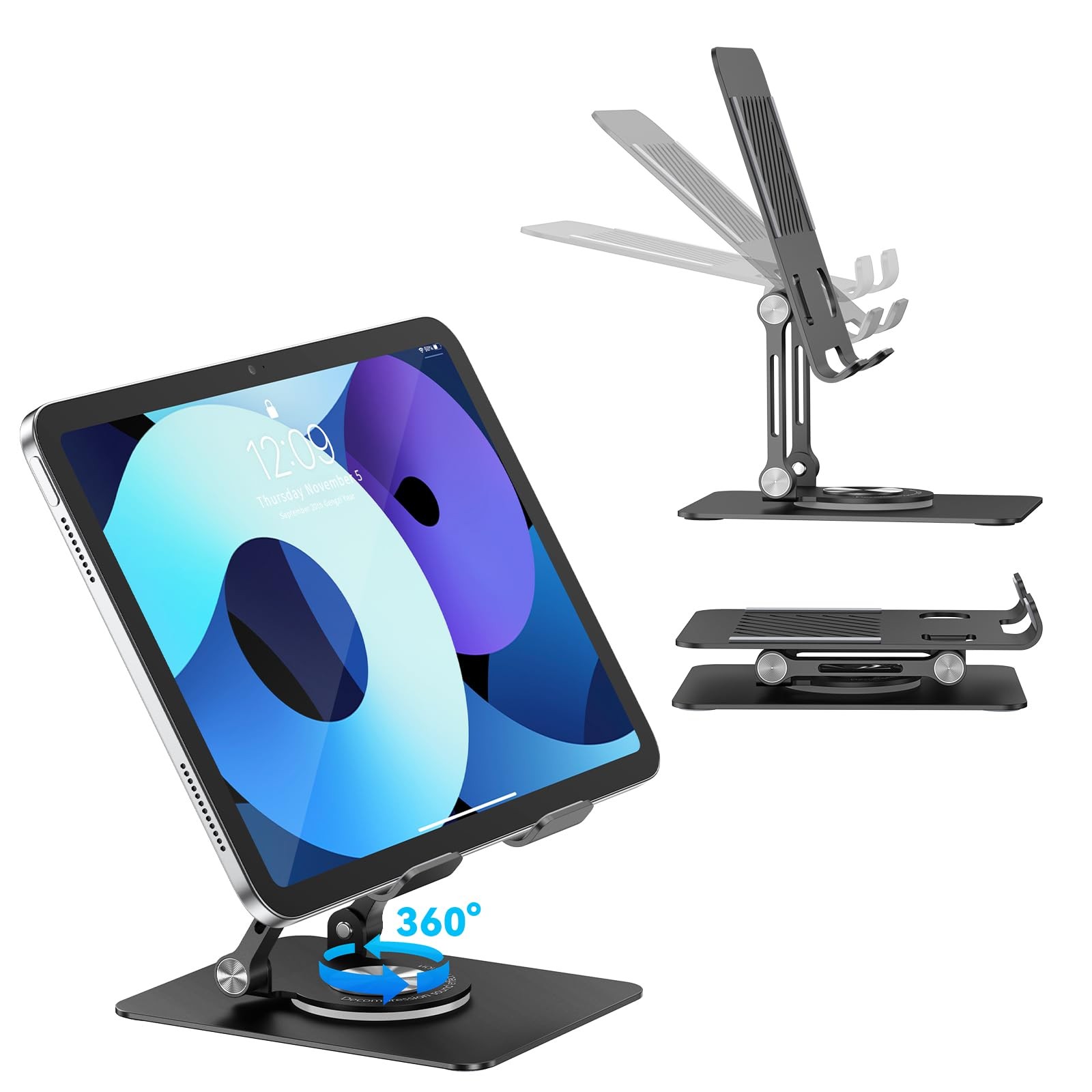 Swivel iPad Stand for Desk, Aluminum Tablet Stand for Desk with 360 Rotating ...