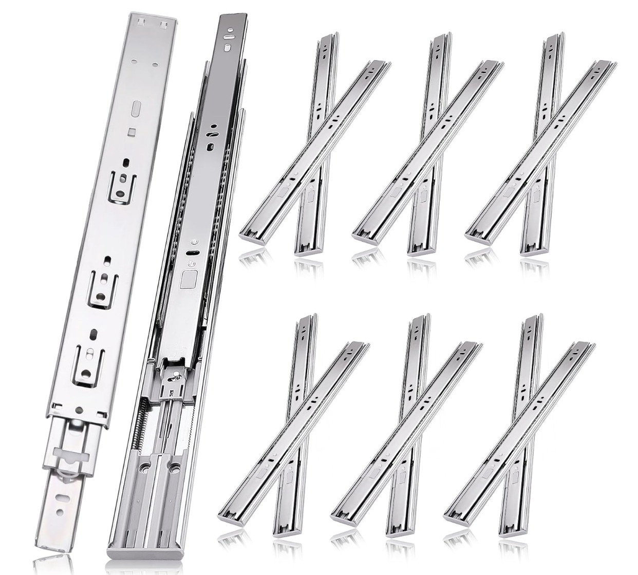 22 inch Drawer Slides 6 Pairs Soft Self Close 3 fold Full Extension Ball (12pcs)