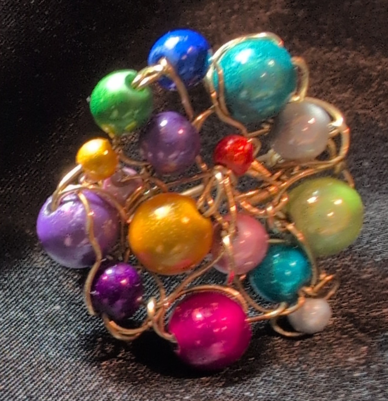 Handcrafted Multicolor Glass Beaded Cluster Ring Round Stone Size 9.5 #234