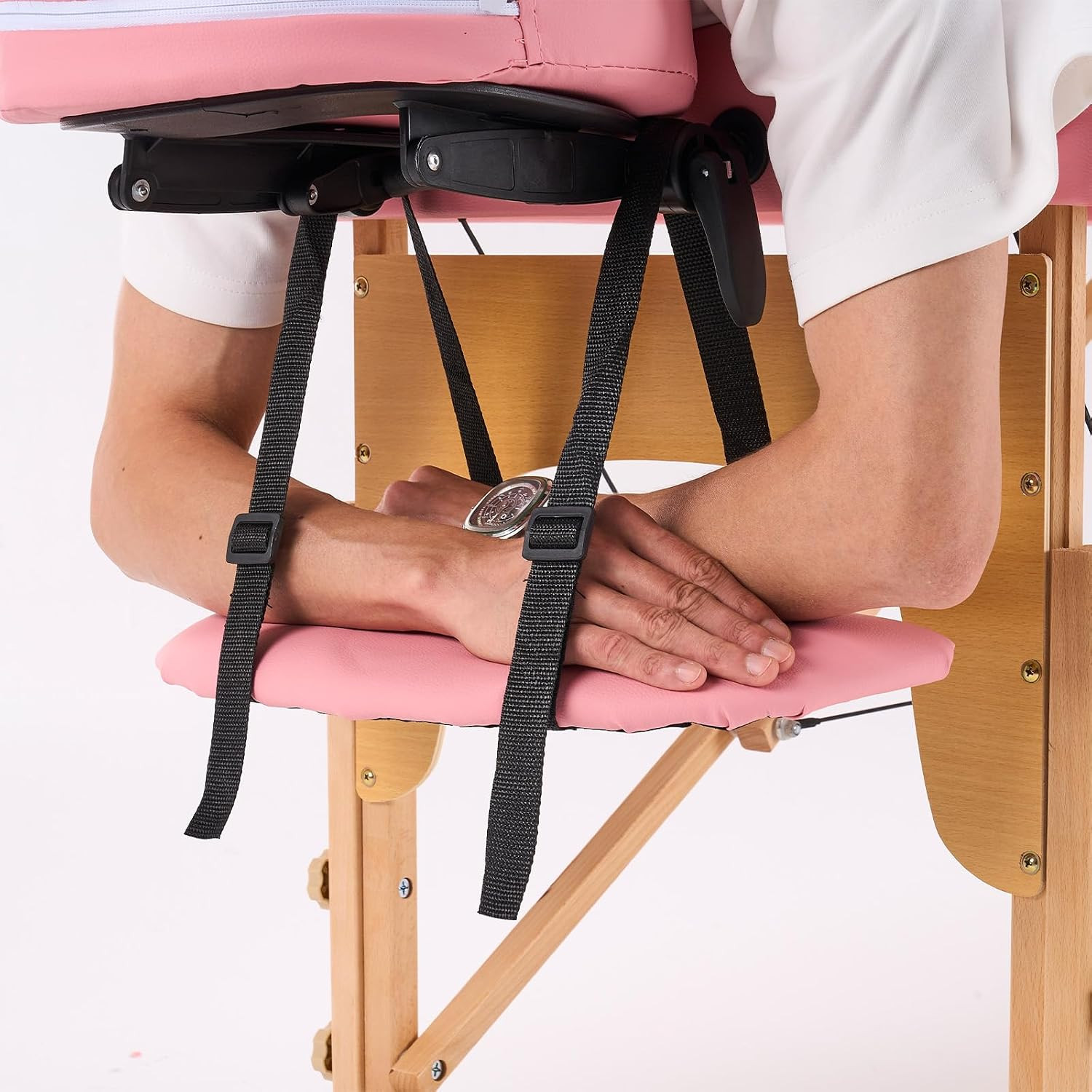 Portable Adjustable Massage Table with Accessories - Pink Wooden Frame