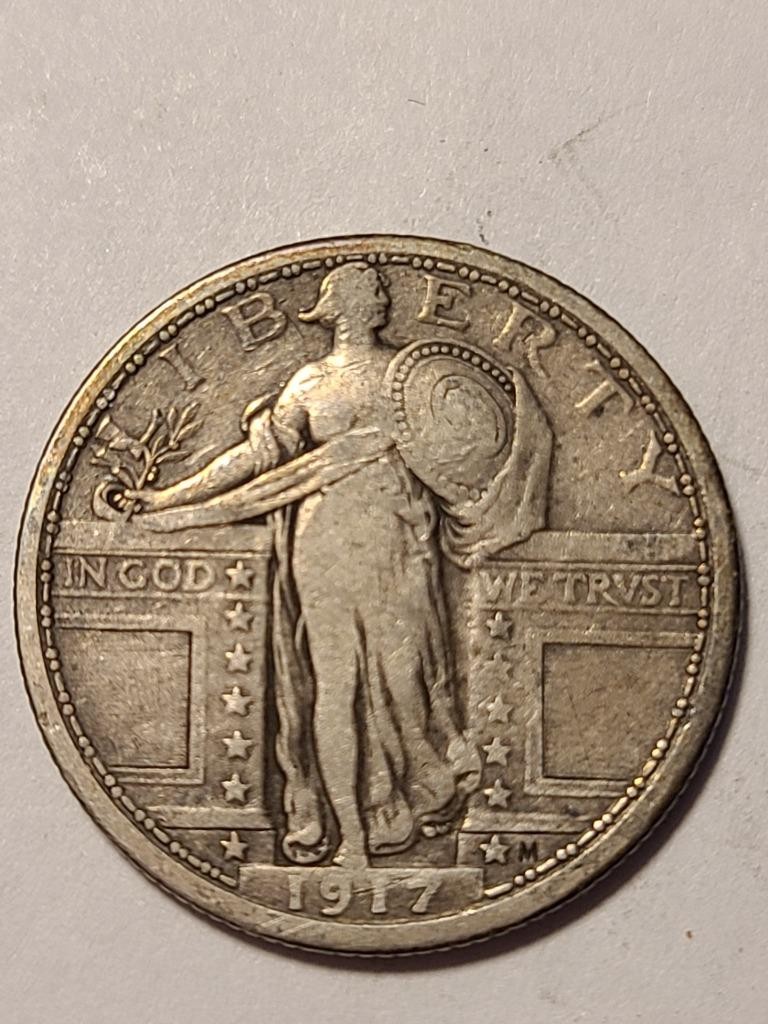 1917 TYPE 1 STANDING LIBERTY SILVER QUARTER, VF DETAILS