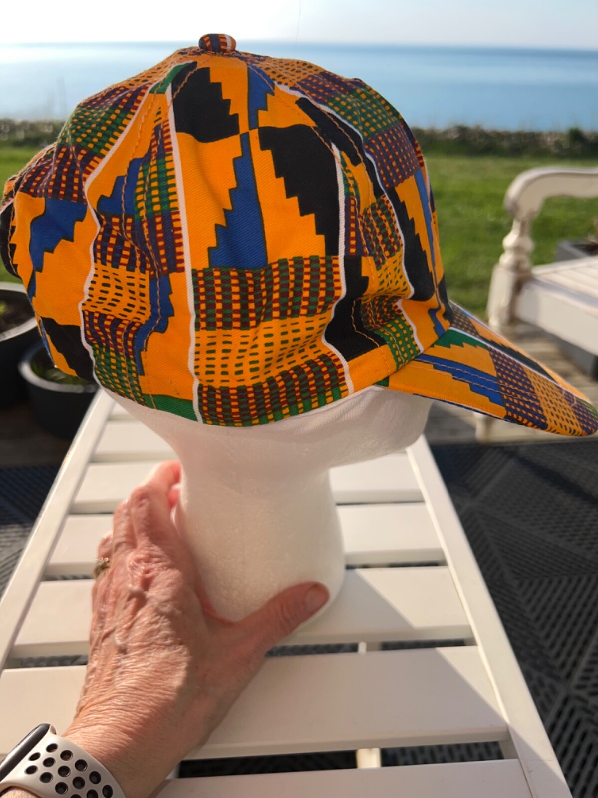 Avon gold Royal Blue Green Plaid 1994 Hat Cap Snapback EUC